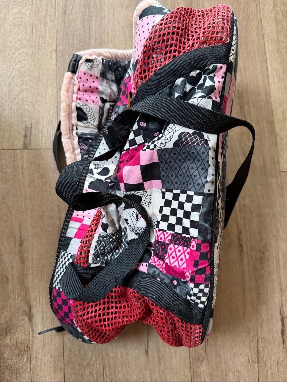 Quilted Pink & Black Patchwork Dog Carrier Tote